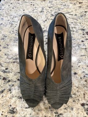 Boutique 9 Olive Suede Peep-Toe Ruched Heels